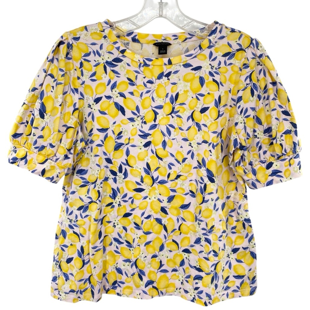 Ann Taylor Lemon Print Top Cotton